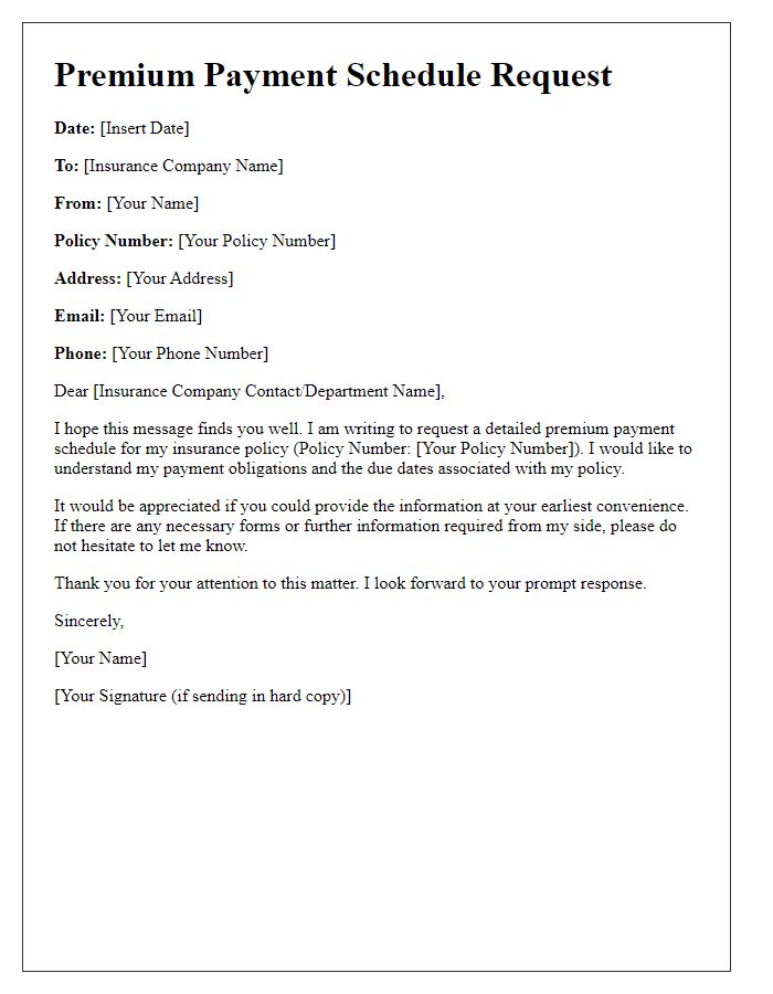 Letter template of premium payment schedule request for policyholders