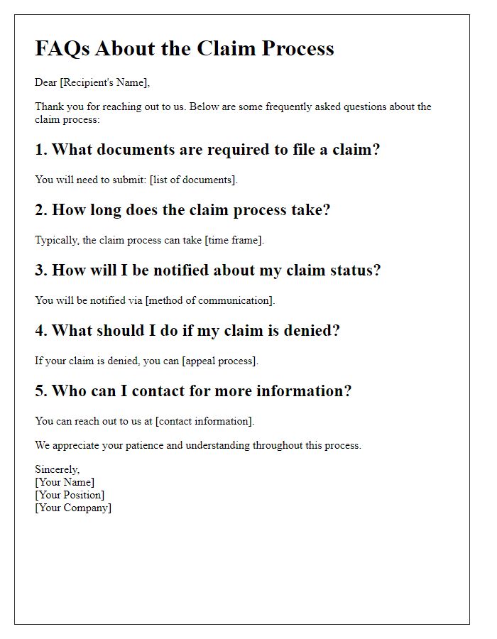 Letter template of claim process FAQs