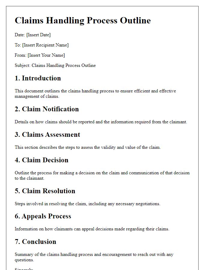 Letter template of claims handling process outline