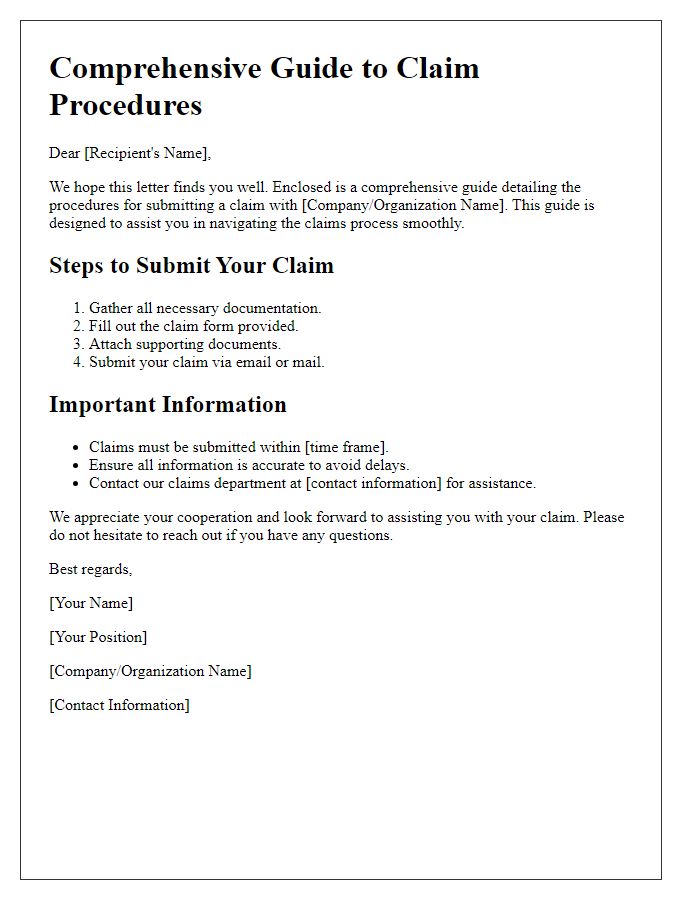 Letter template of comprehensive guide to claim procedures