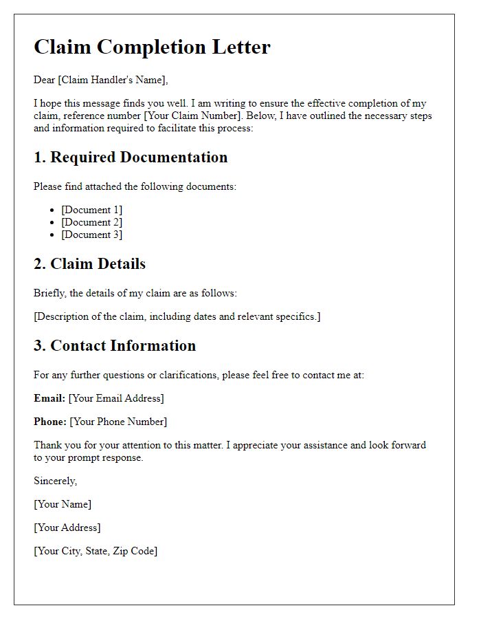 Letter template of how to complete your claim effectively