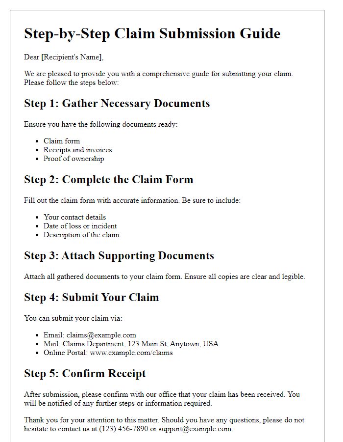 Letter template of step-by-step claim submission guide