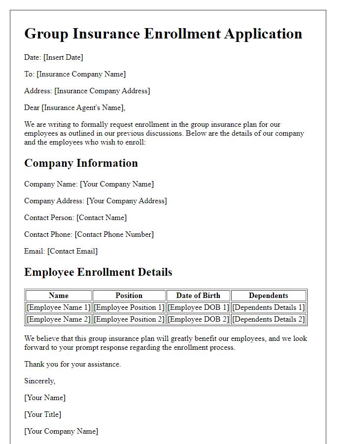 Letter template of group insurance enrollment application