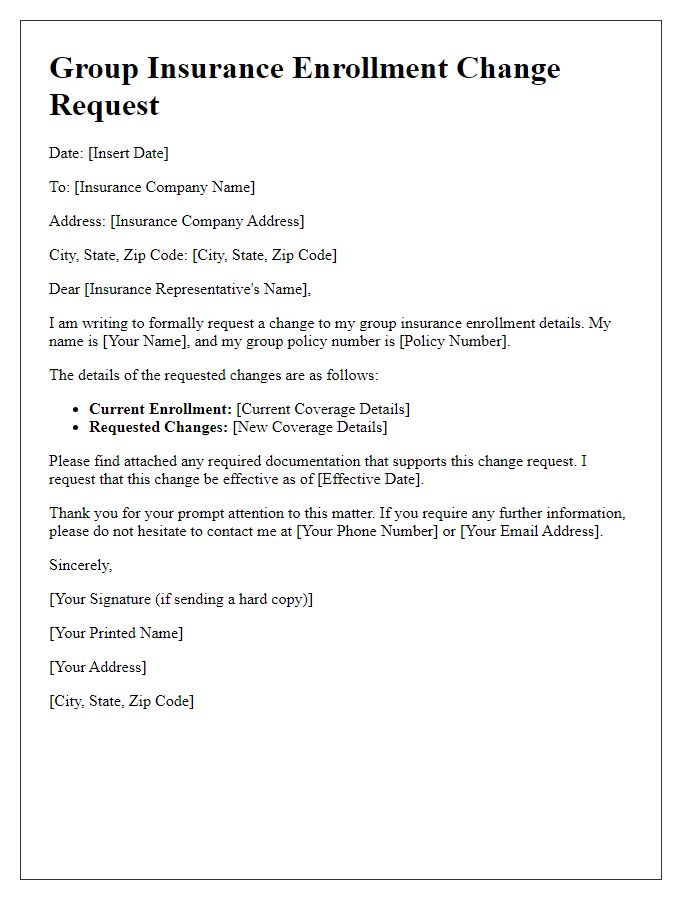 Letter template of group insurance enrollment change request