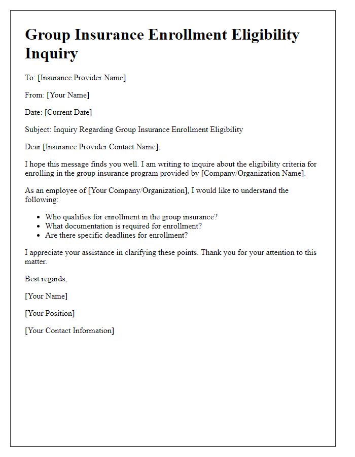 Letter template of group insurance enrollment eligibility inquiry