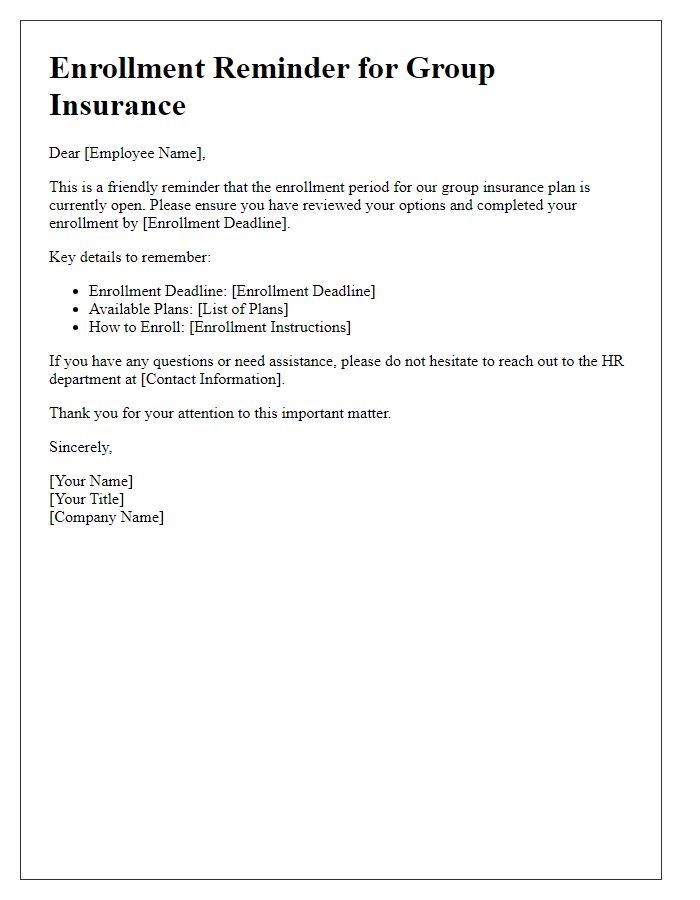 Letter template of group insurance enrollment reminder