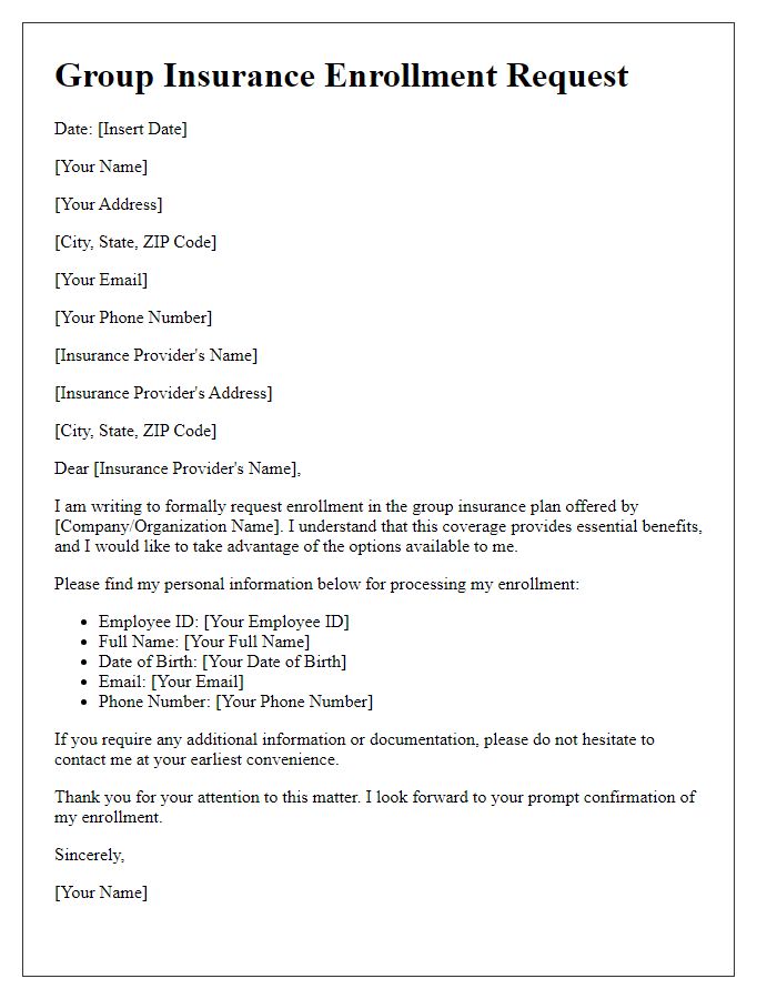 Letter template of group insurance enrollment request