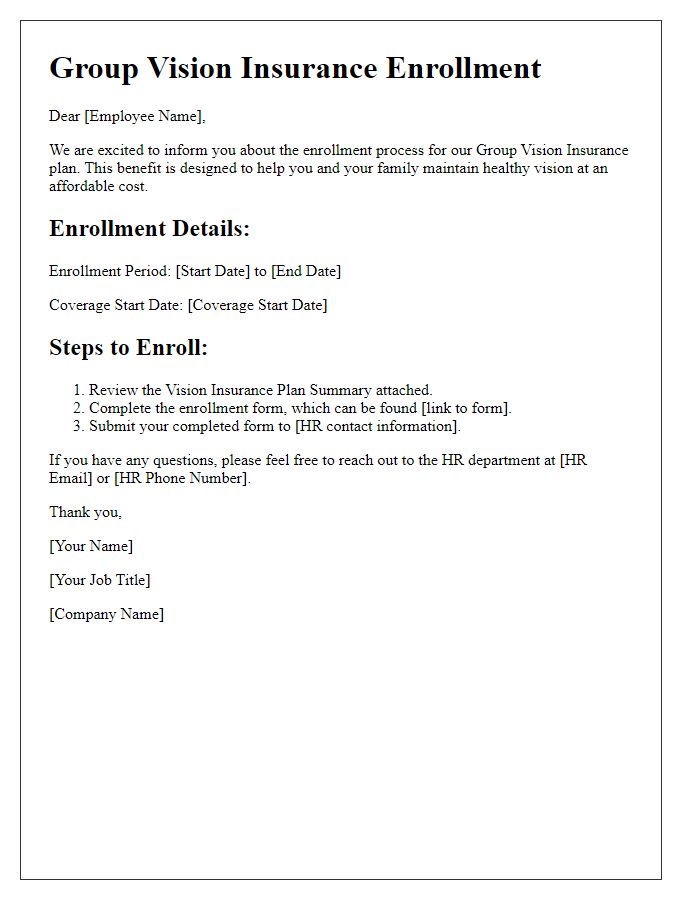 Letter template of group vision insurance enrollment process