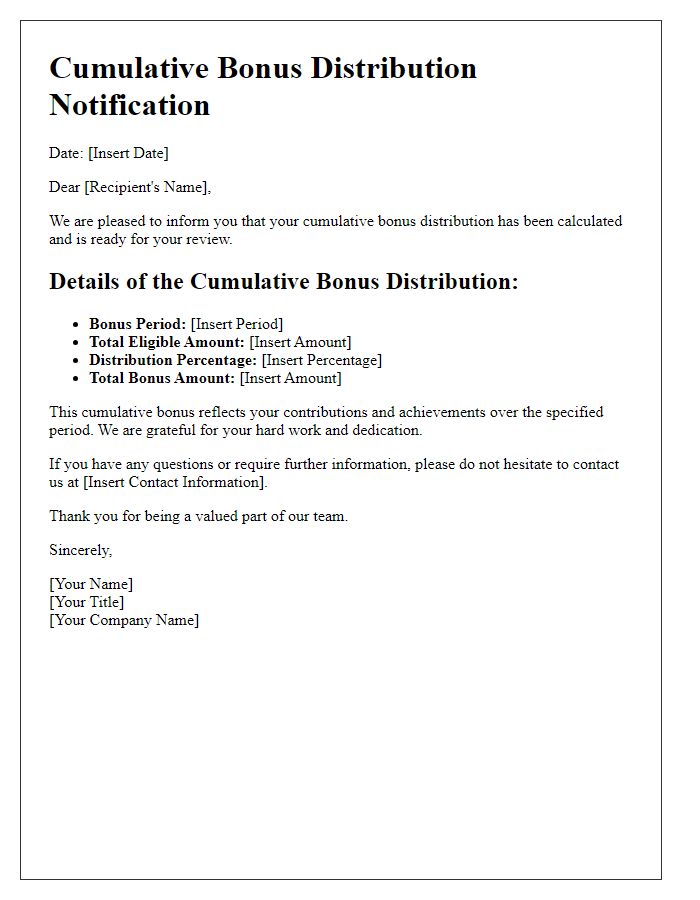 Letter template of Cumulative Bonus Distribution Information