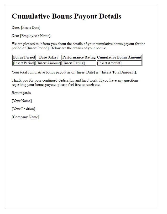 Letter template of Cumulative Bonus Payout Details