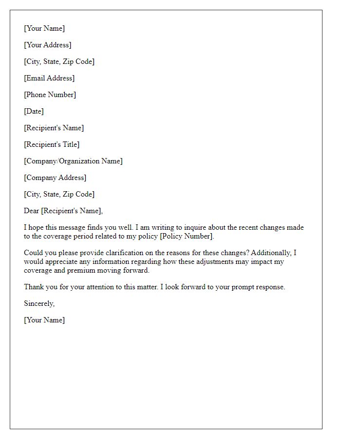 Letter template of query regarding coverage period changes