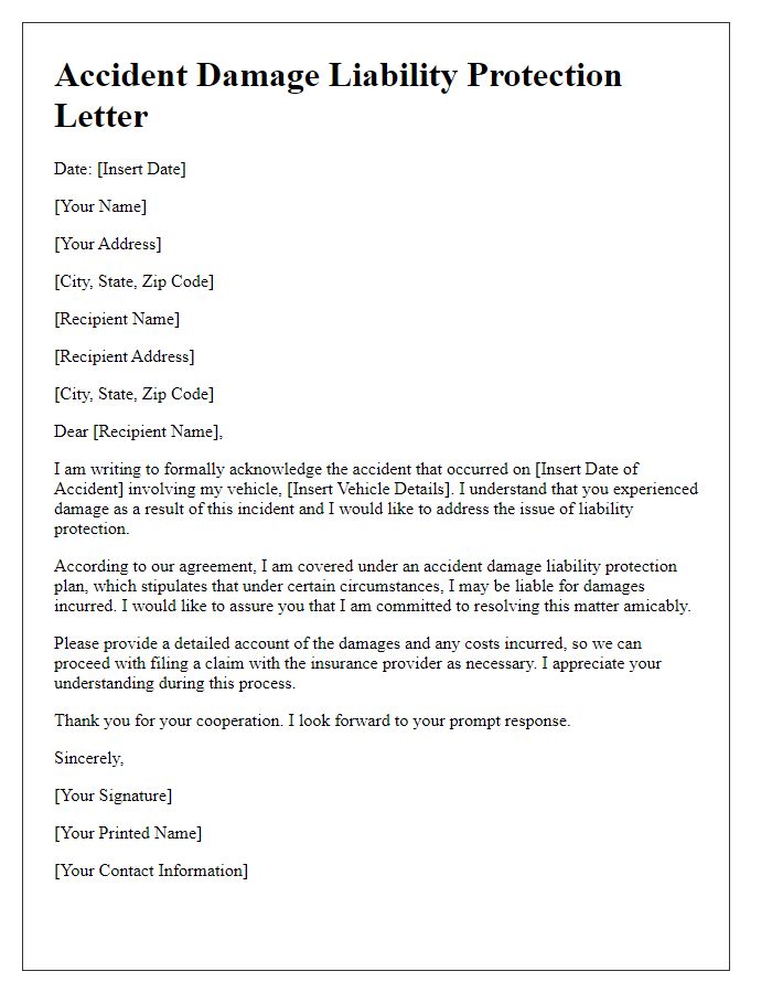 Letter template of accident damage liability protection letter