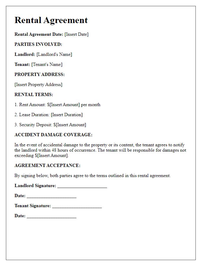 Letter template of rental agreement with accident damage coverage