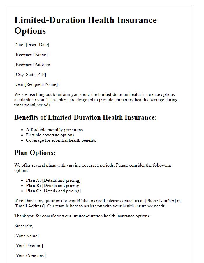 Letter template of limited-duration health insurance options.