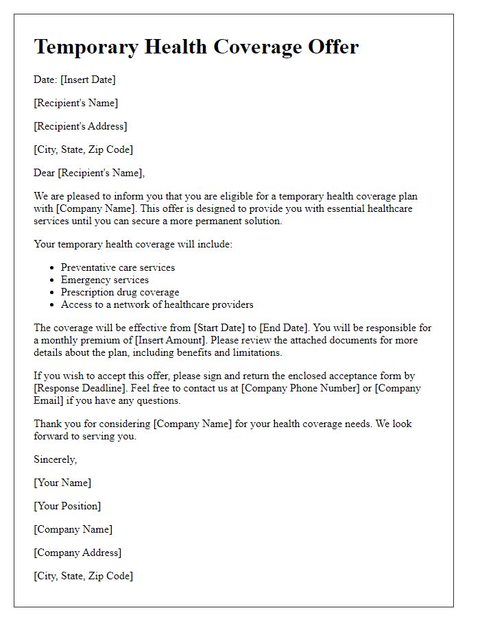 Letter template of temporary health coverage offer.