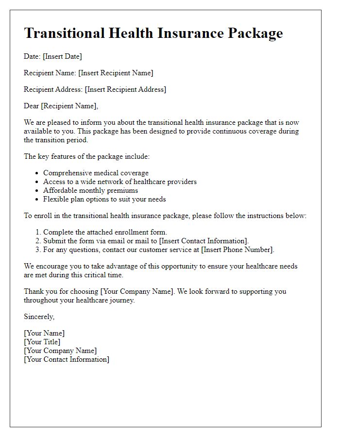 Letter template of transitional health insurance package.