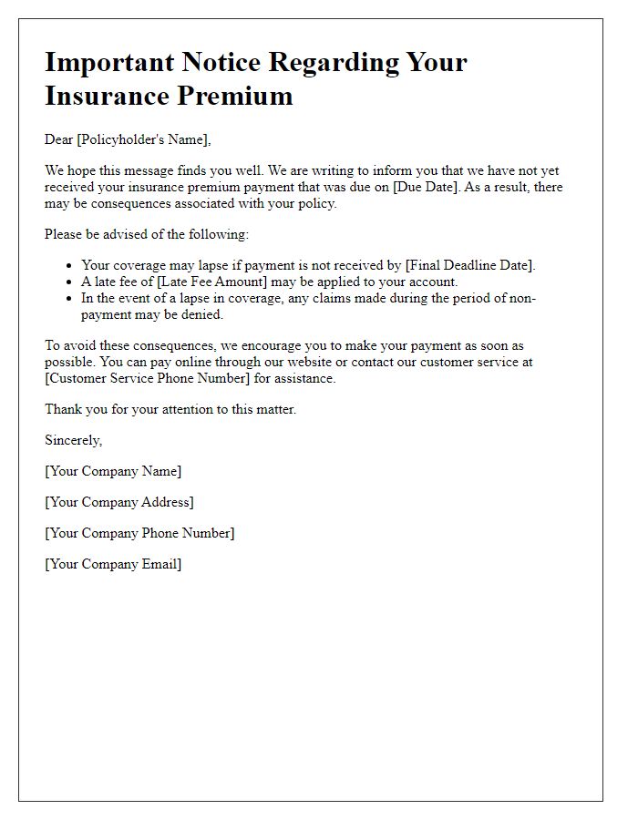 Letter template of consequences for late insurance premium payment