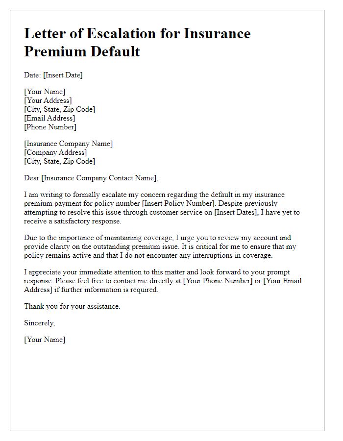 Letter template of escalation for insurance premium default