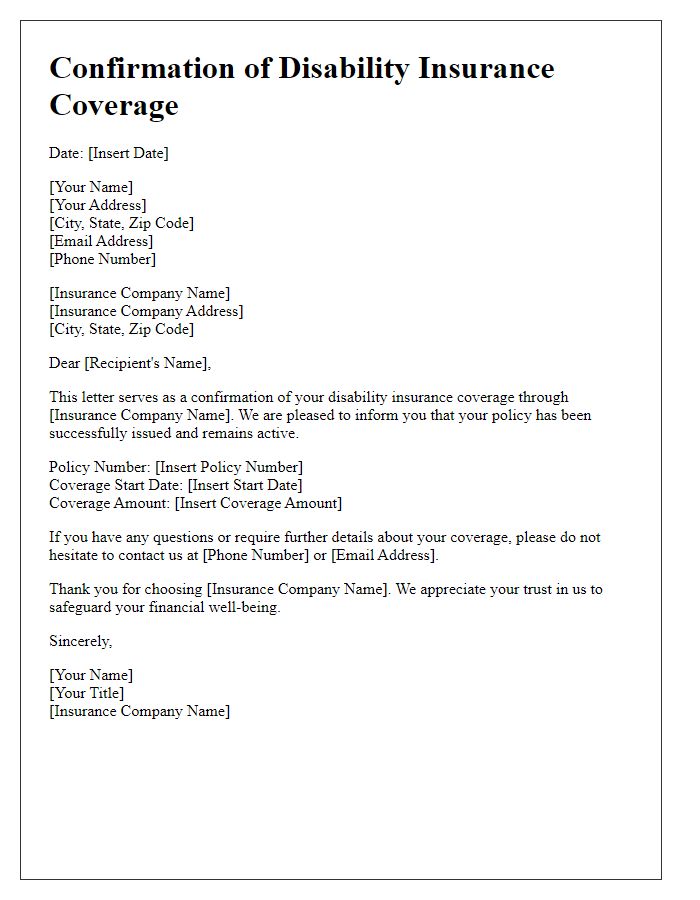 Letter template of confirmation of disability insurance coverage