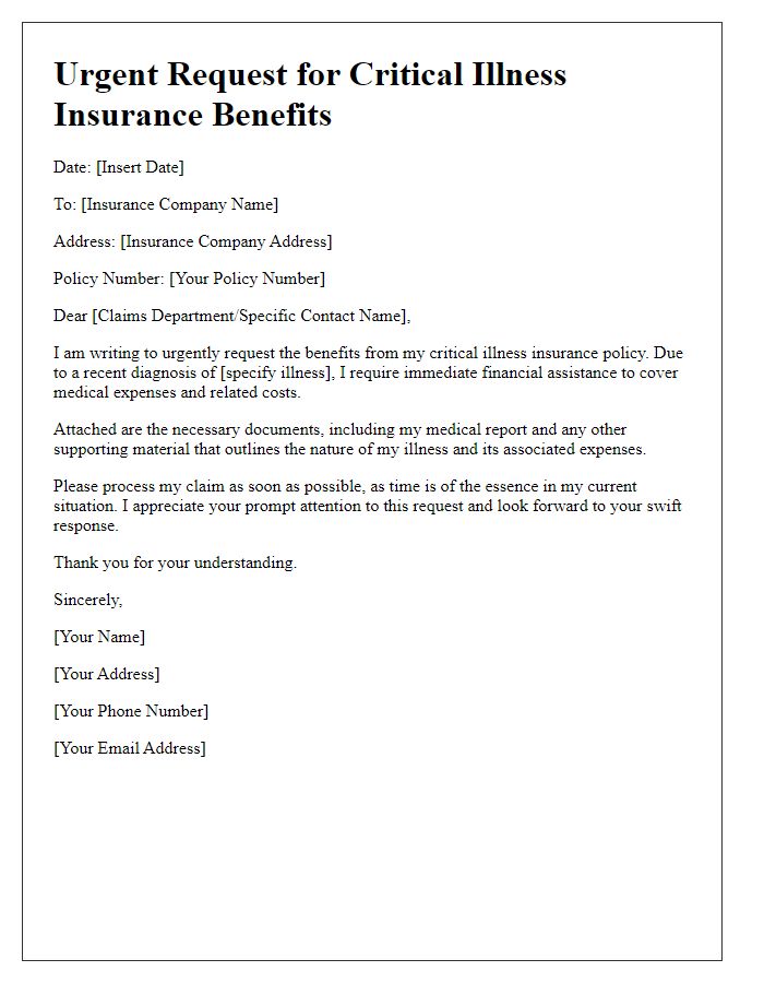 Letter template of urgent request for critical illness insurance benefits