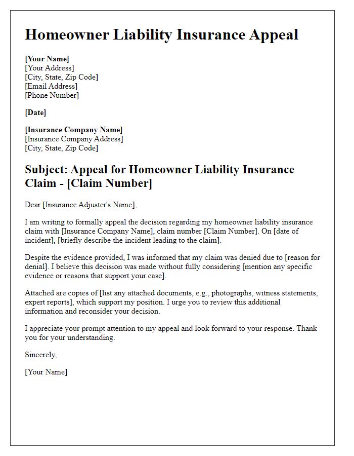 Letter template of homeowner liability insurance appeal