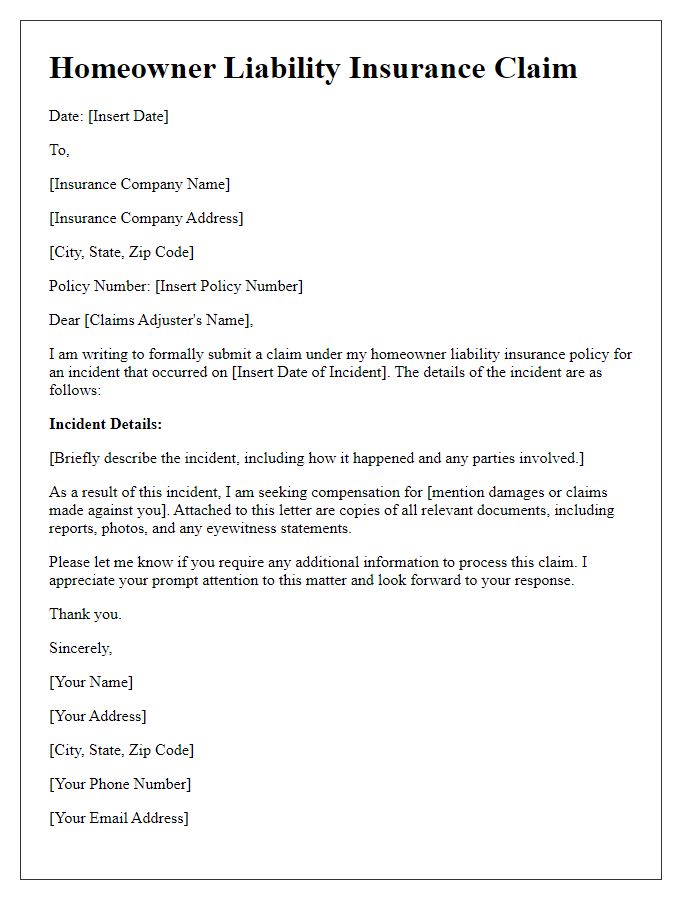 Letter template of homeowner liability insurance claim