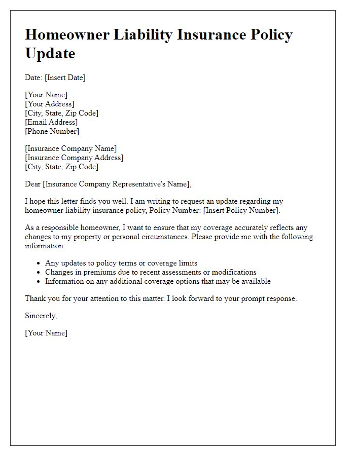 Letter template of homeowner liability insurance policy update