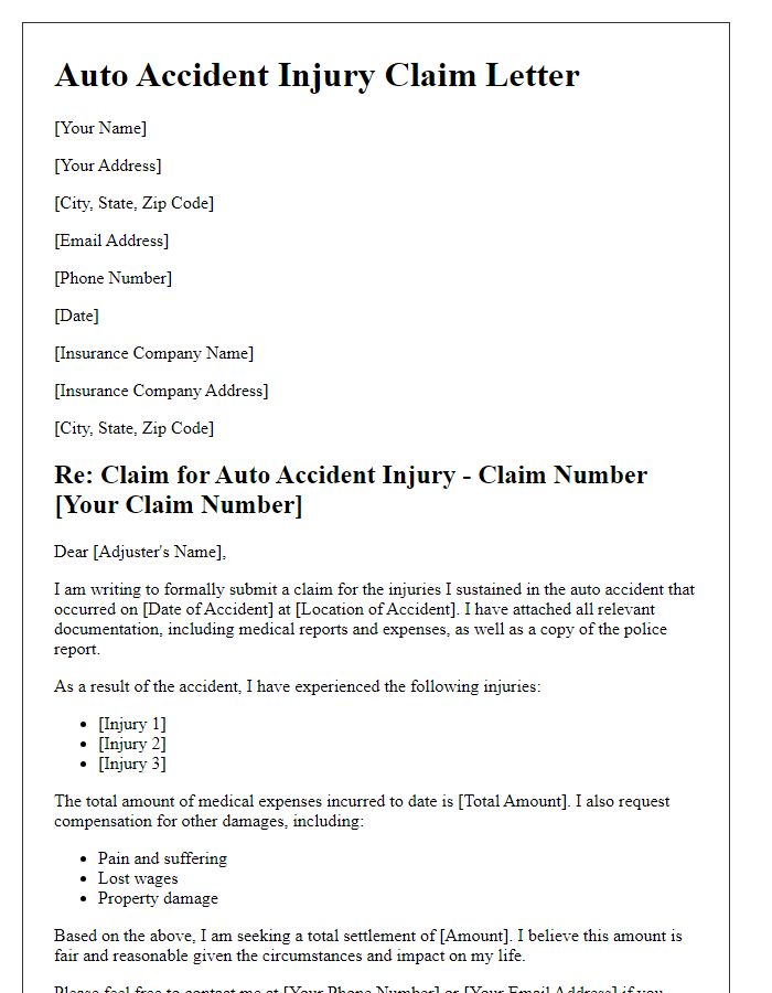 Letter template of auto accident injury claim