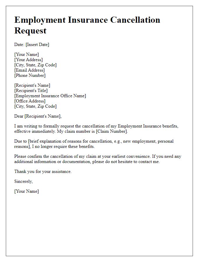 Letter template of employment insurance cancellation request