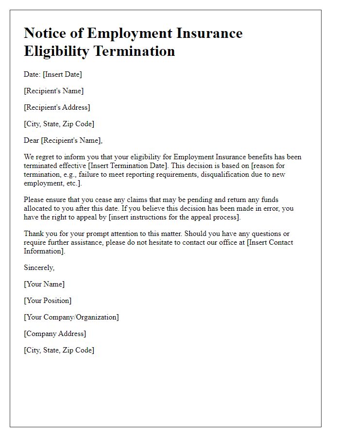 Letter template of employment insurance eligibility termination