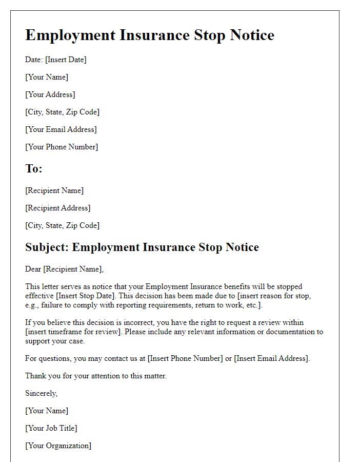 Letter template of employment insurance stop notice