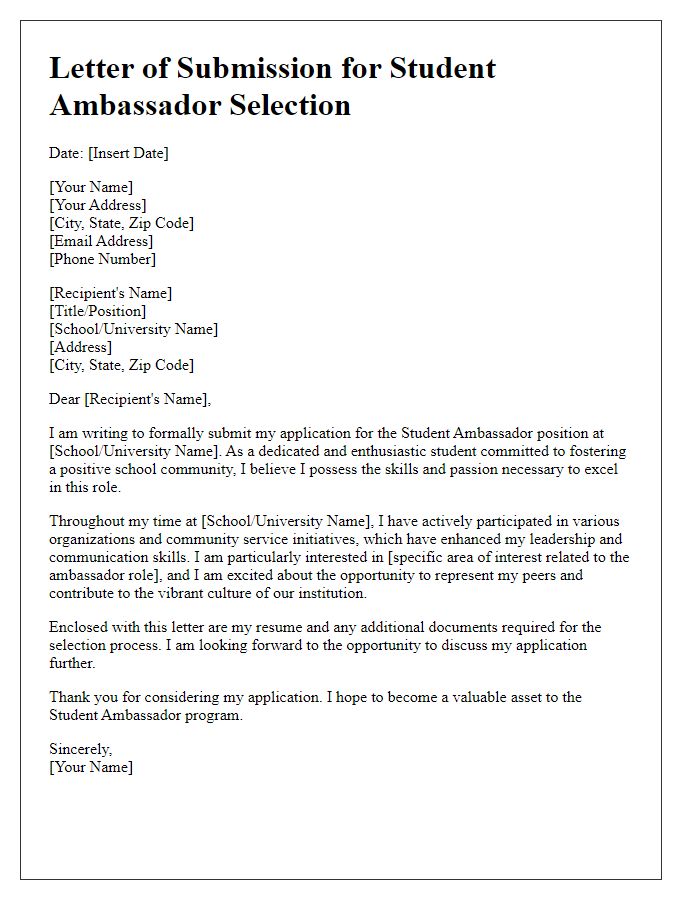 Letter template of submission for student ambassador selection