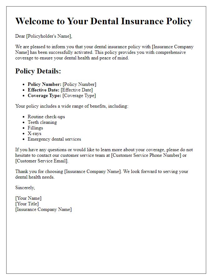 Letter template of dental insurance policy introduction