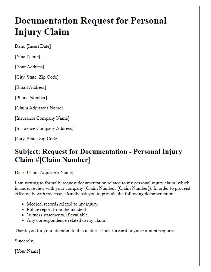 Letter template of documentation request for personal injury claim