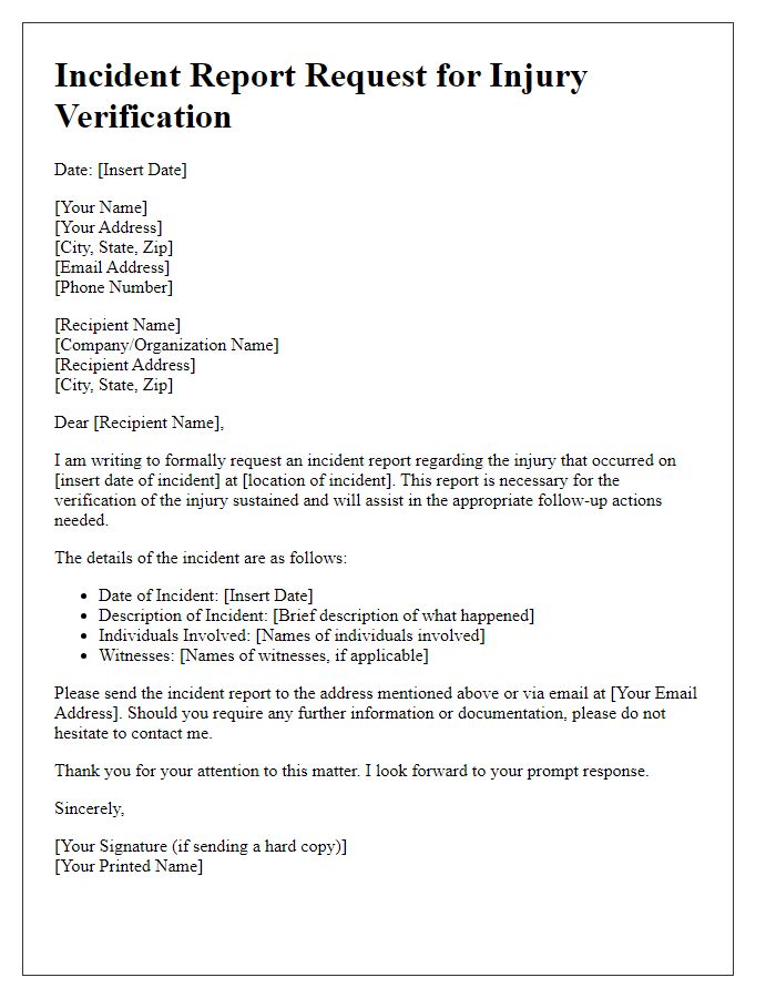 Letter template of incident report request for injury verification