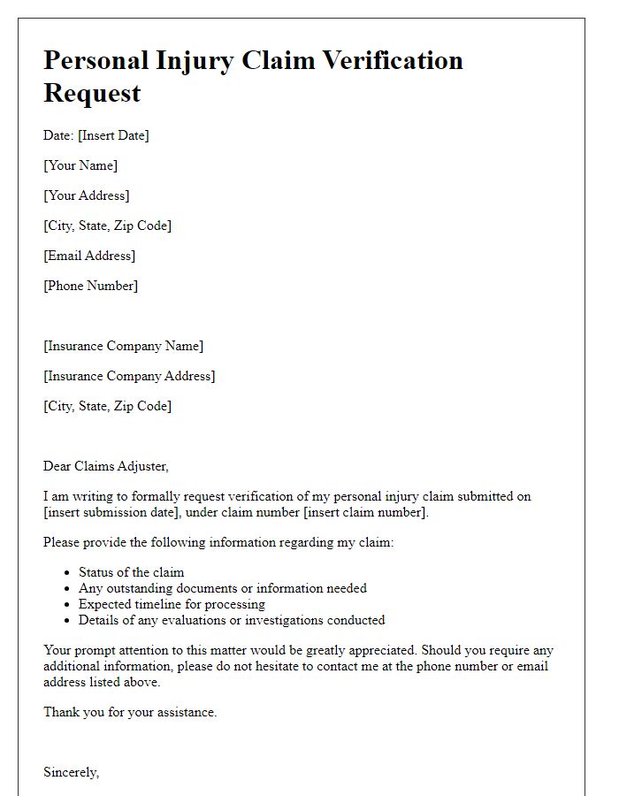 Letter template of personal injury claim verification request