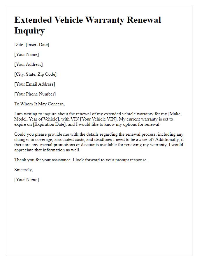 Letter template of extended vehicle warranty renewal inquiry