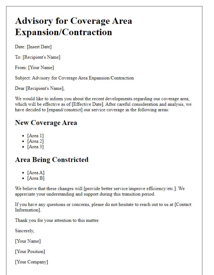 Letter template of advisory for coverage area expansion/contraction