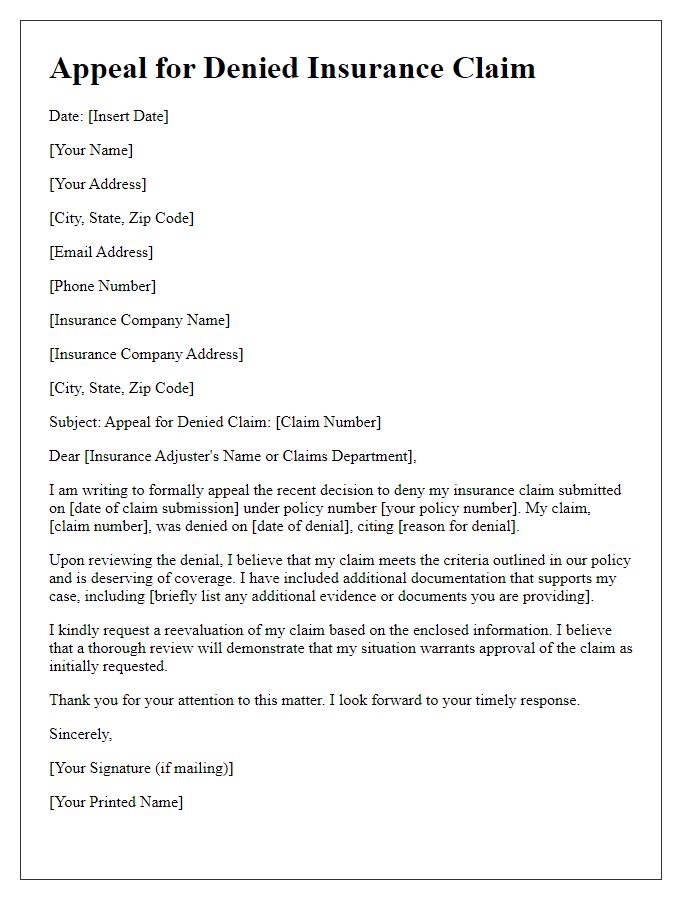 Letter template of international insurance appeal for denied claims.