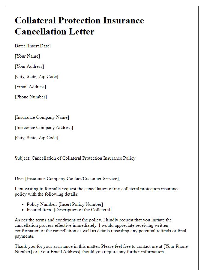 Letter template of collateral protection insurance cancellation