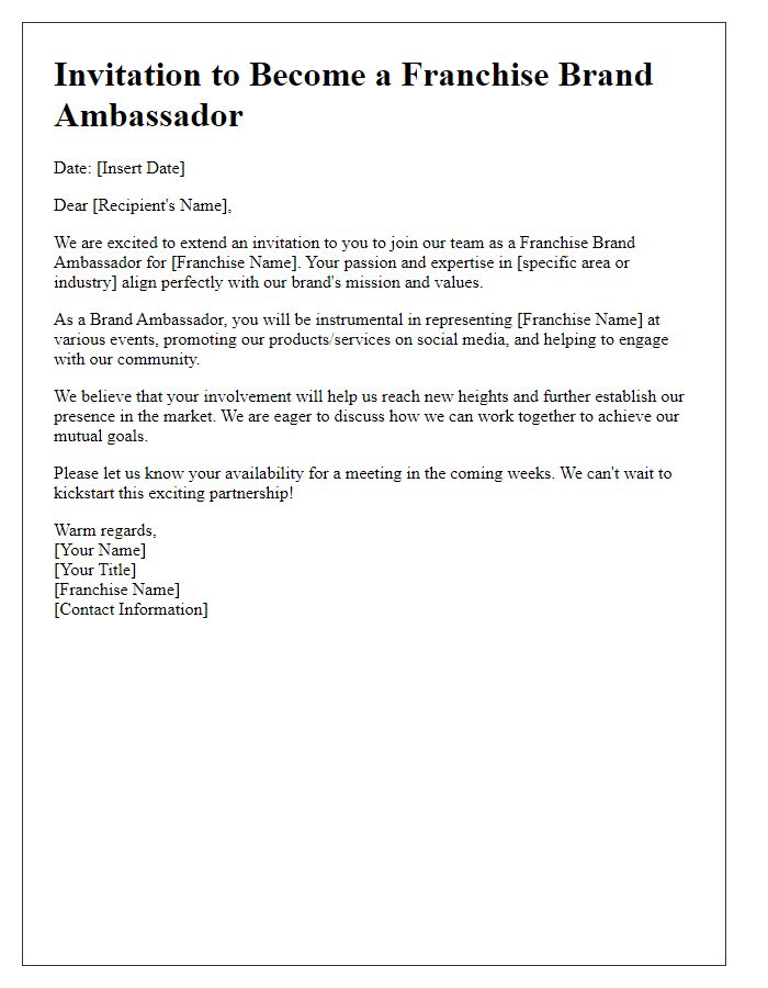 Letter template of franchise brand ambassador invitation