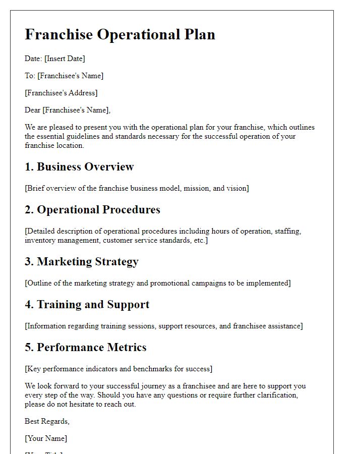 Letter template of franchise operational plan