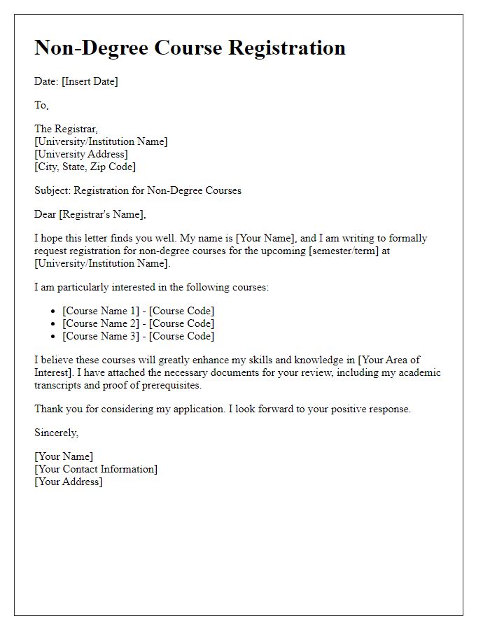 Letter template of registration for non-degree courses