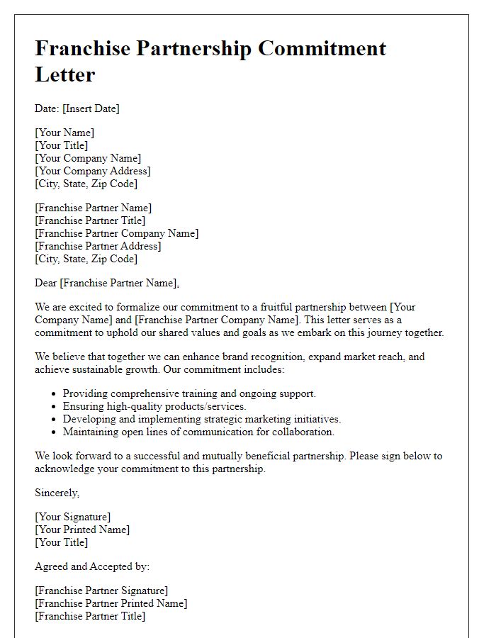 Letter template of Franchise Partnership Commitment Letter