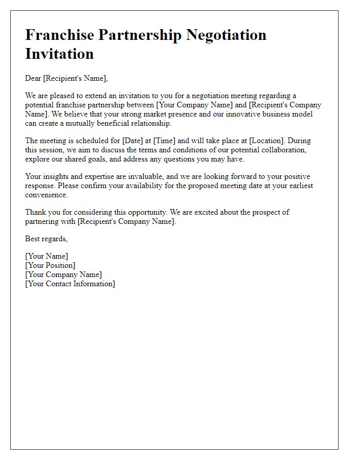 Letter template of Franchise Partnership Negotiation Invitation