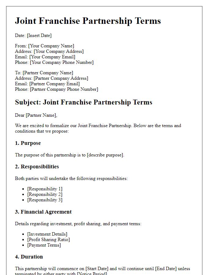 Letter template of Joint Franchise Partnership Terms