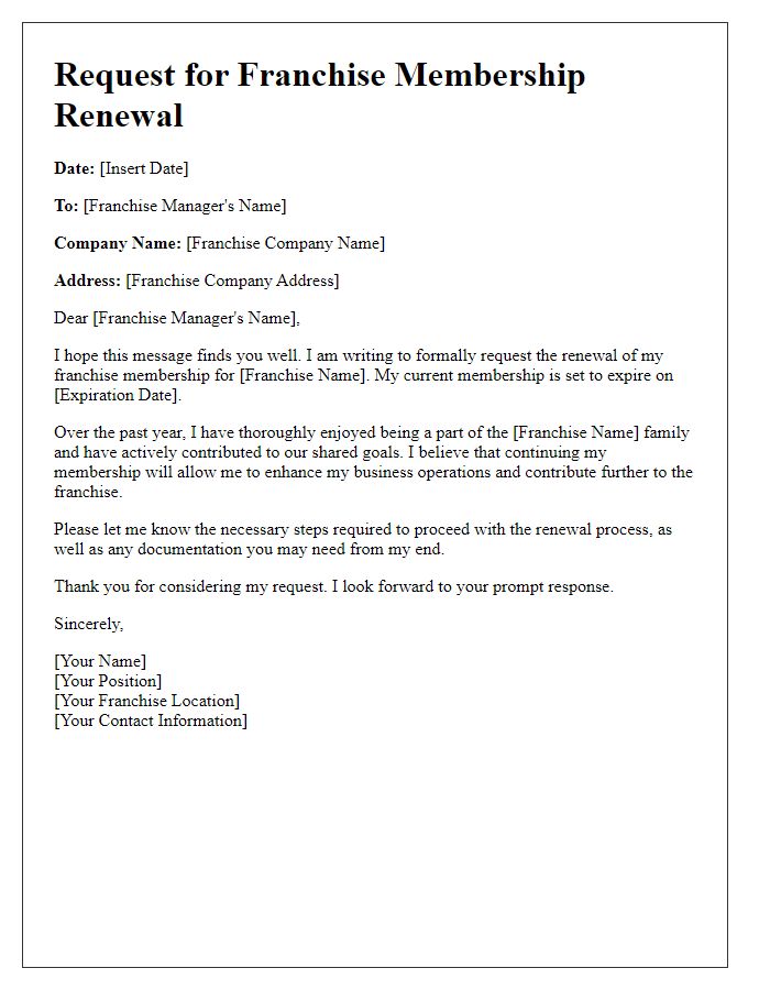 Letter template of request for franchise membership renewal