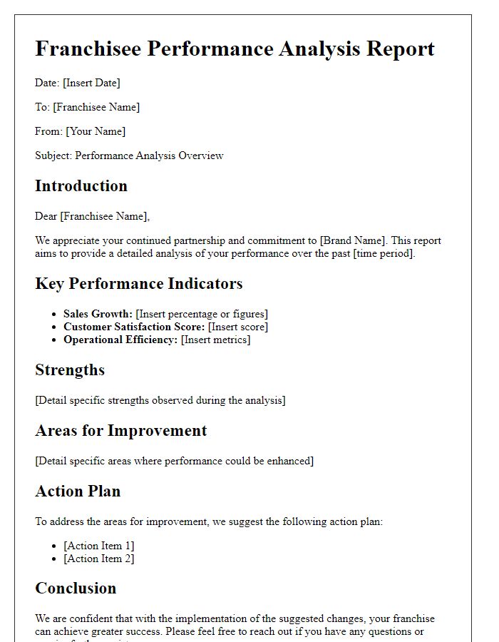 Letter template of franchisee performance analysis