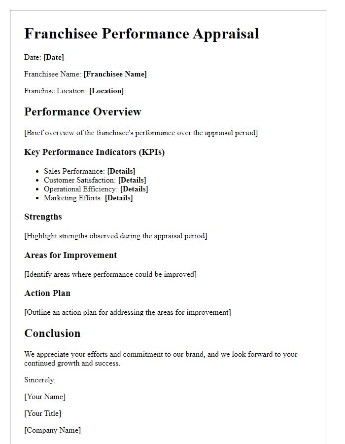 Letter template of franchisee performance appraisal