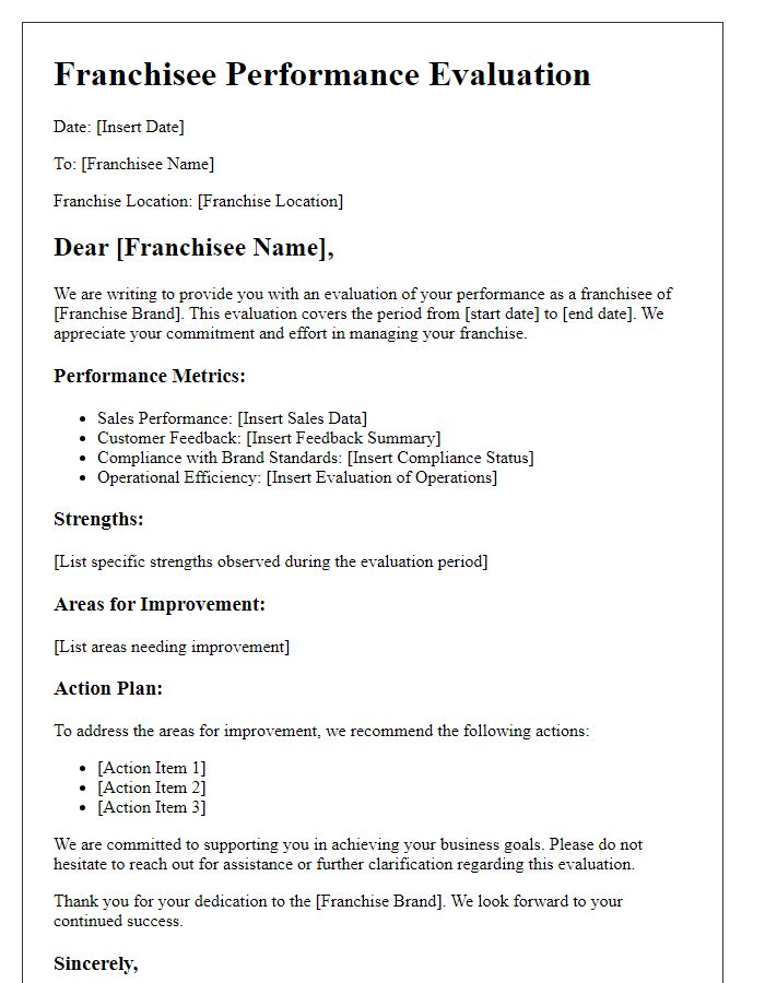 Letter template of franchisee performance evaluation